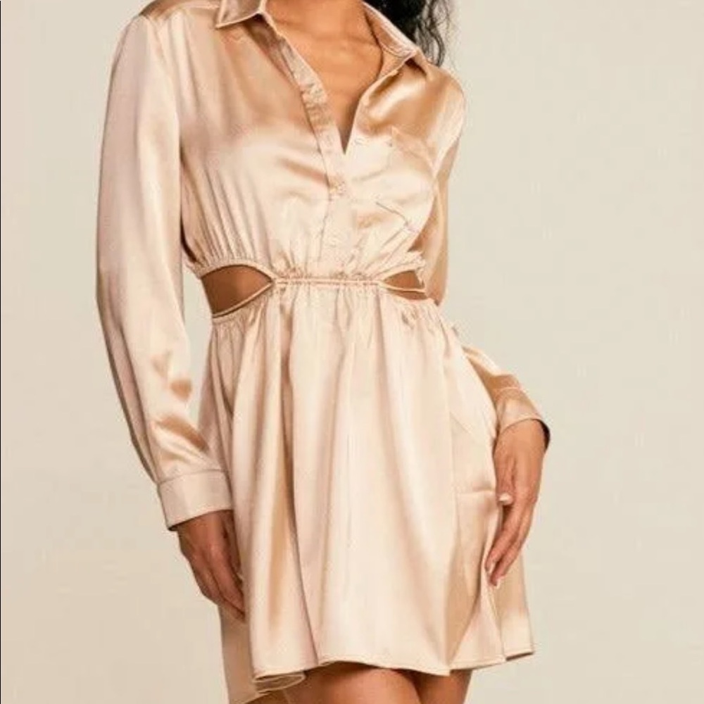 Lush Gold Satin Shirt Dress